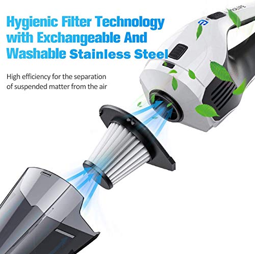 Holife Handheld Vacuum Cleaner Cordless, Lightweight Stainless Steel Filter Hand Held Vac with Rechargeable 2200mAh Lithium Battery, 30mins Hand Vacuum for Car Pet Hair - Thumbnail 4