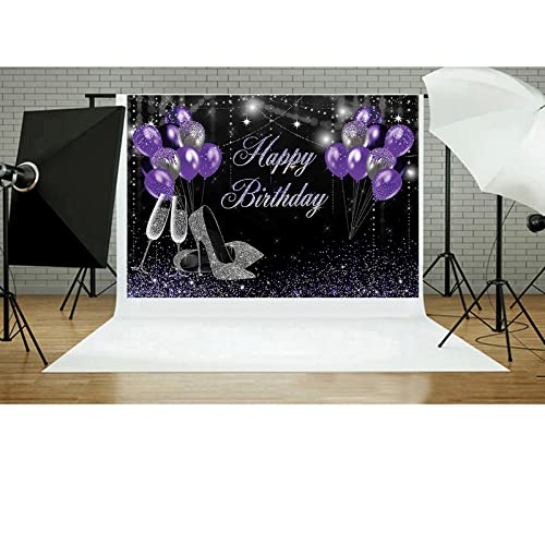 Fondo fotográfico cumpleaños 7x5ft morado y negro miniatura 4