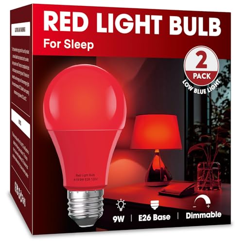 mfxmf Red Sleep Light Bulb 2 PackRed Light Bulbs for Healthy Sleep Blue Light Blocking A19 9W(60W Equivalent) E26 Base Night Light for Bedroom Baby Nursery Room