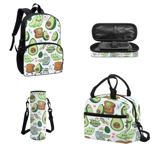 Set di 4 zaini per ragazze e ragazzi con borsa per il pranzo astuccio porta bottiglie dacqua avocado. Onesized Zaino per bambini