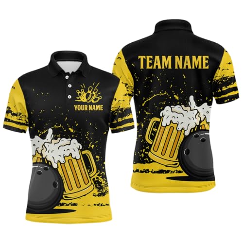 Custom Funny Beer Bowling Shirt for Men Women with Name Bowling League Bowling Team Jersey Polo & 1/4 Zip Shirt