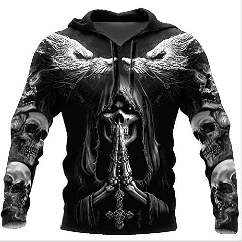 WDBAYXH Men's Viking Skull Fenrir Wolf Tattoo Hoodie Sweatshirt Vintage 3D Print Full Zip Round Neck Casual Jacket Tracksuit, Nordic Celtic Pagan Personality Streetwear,Pullover,4XL Cover