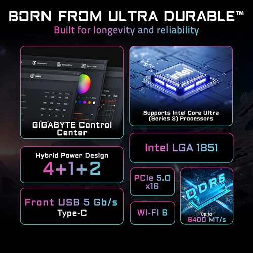 Image of GIGABYTE H810M Gaming WIFI6 GEN5 Intel LGA 1851 mATX Motherboard, Support Core Ultra (Series 2), DDR5, 4+1+2 Power Phase, PCIe 5.0 x16, 1x M.2, USB 3.2 Gen 1, Front USB-C, WiFi 6, 2.5GbE, EZ-Latch
