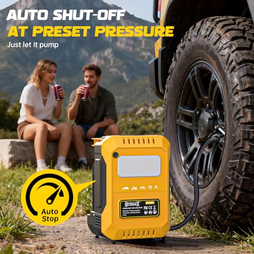Image of DIYtoolifz Tire Inflator Portable Air Compressor Compatible with Dewalt 20V Battery, 160PSI Air Pump with Dual Digital Screen, Auto Shut-Off, 5X Faster Inflation & Deflation for Car, Motor (Tool Only)