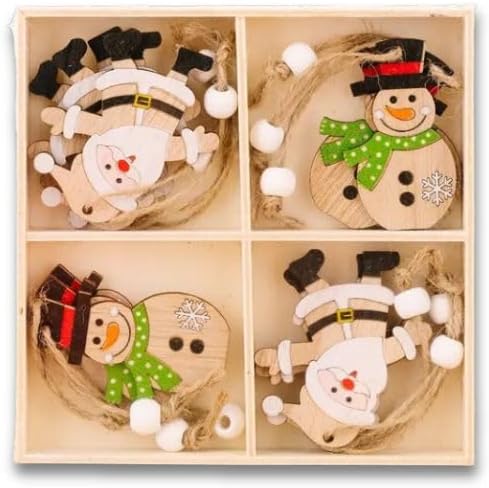 Fatio Set of 12 Wooden Snowman Christmas Ornaments – Hanging Decorations for Christmas Tree, Wall, Window & Door | Rustic Snowman Pendants for Festive Holiday Décor (Snowman)