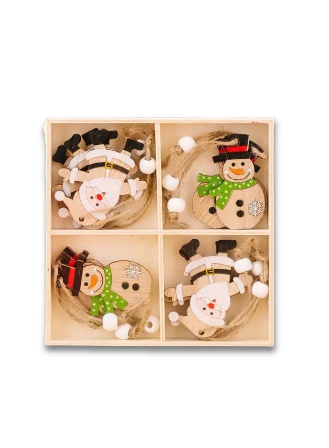 FatioSet of 12 Wooden Snowman Christmas Ornaments – Hanging Decorations for Christmas Tree, Wall, Window & Door | Rustic Snowman Pendants for Festive Holiday Décor (Snowman)