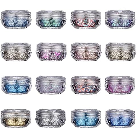 Oneleaf Holographic Chunky Glitter 16 Colors Total 120g Face Body Eye Hair Nail Festival Chunky Mermaid Dreams Holographic Sequins Glitter Mixed Different Size Cover
