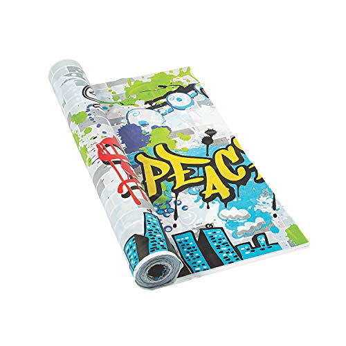 Fun Express Graffiti Print Tablecloth Roll (100 feet Long) 90's Party Supplies