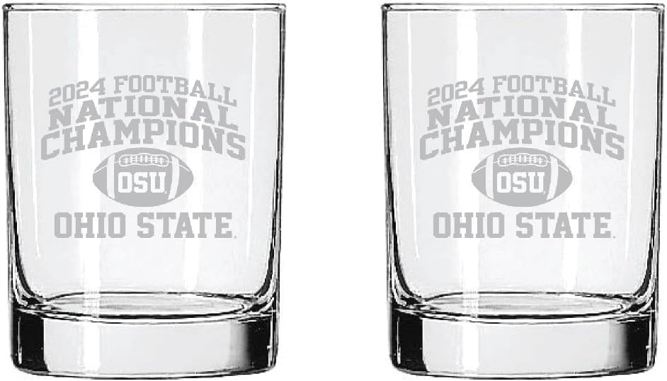 Ohio State Buckeyes 2024 National Championship Satin Finish Wine Glass Set, Official Logo Beverage Glasses, Collectible Fan Drinkware Set of Two 15 oz
