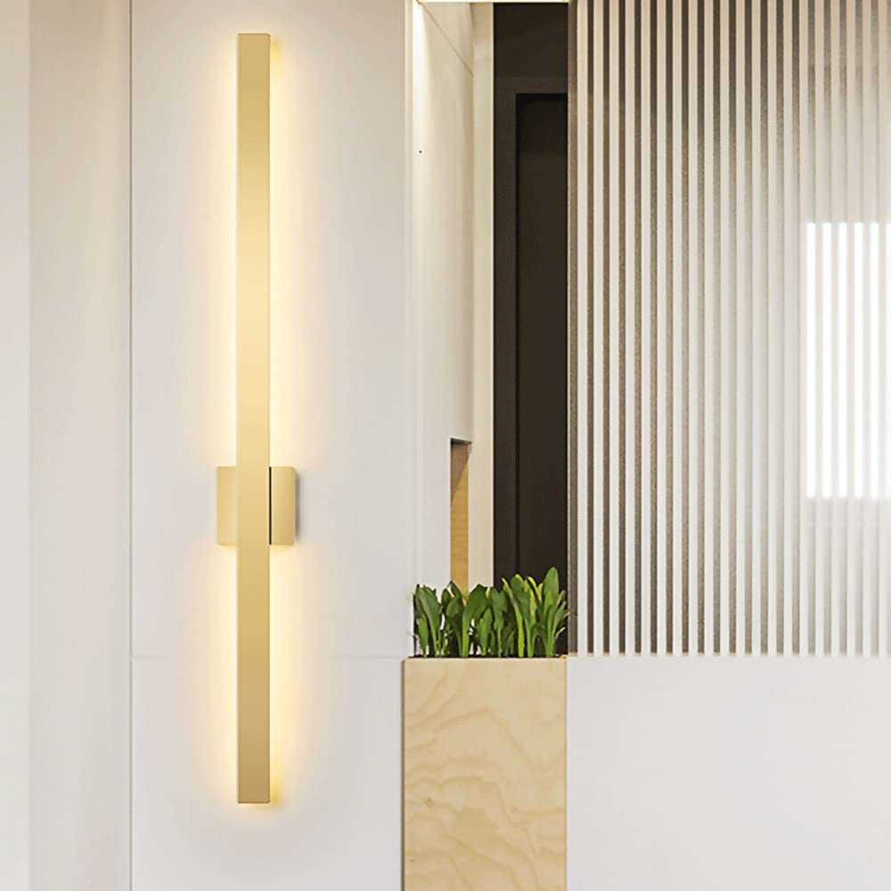 Długa i kreatywna lampa ścienna z akrylowym kloszem, nastrojowym oświetleniem, nowoczesna lampa aluminiowa i metalowa LED 6000K, minimalistyczne złote oprawy nastrojowe
