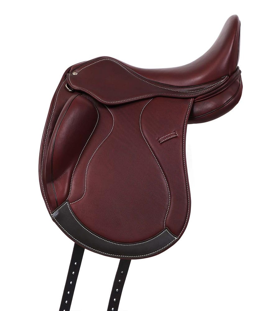 A&M Reitsport Selle de dressage Chester cuir tête interchangeable arbre polyflex rouge marron 18,5"