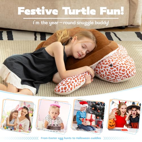 Image of MorisMos Giant Turtle Stuffed Animal, 35inch-3ft Big Stuffed Tortoise Plush Toy, Large Soft Turtle Body Pillow Gift for Kids Children Boys Girls Birthday Christmas, Brown