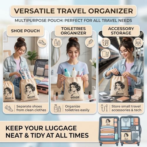 Image of Gellon Water Proof in Umbrella Cloth Shoes Bag for Travel & Storage Travel Organizer for Women & Men Travel Accessories Shoes Cover Pouch for Travel Essentials in 4 Colors (Pink, Pack of 1)