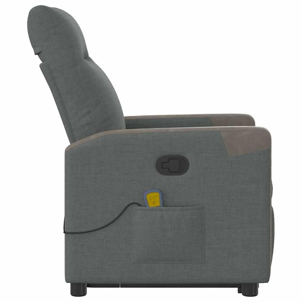 Massagesessel mit Aufstehhilfe Dunkelgrau Stoffbezug 69x86x100 cm Relaxsessel mit 6-Punkt-Vibrationsmassage und manueller Liegefunktion für Wohnzimmer und Leseecke