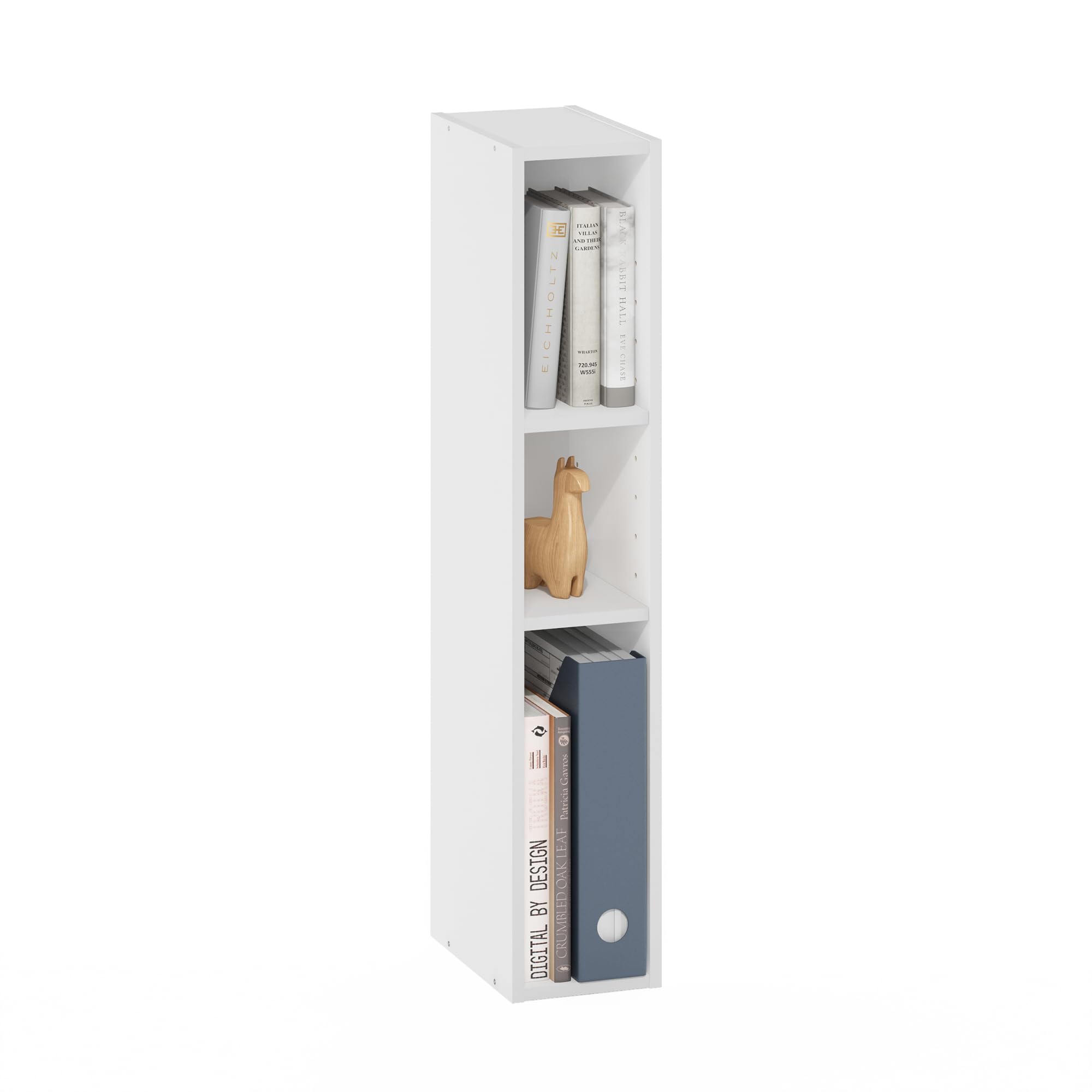 Furinno FULDA Book Shelf, 3-Tier Narrow Bookshelf, Bookcase with 6-In Width Storage Shelf, 9.3 x 5.9 x 31.5, for Living Room, Bedroom, Home Office, White