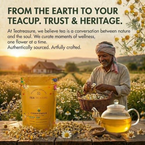 Image of Tea Treasure Chamomile Green Tea for Sleep & Relaxation - 50 Tea Bags | Chamomile Green Tea with Darjeeling & Lavender | Low Caffeine - Flower Based - Calming Infusion