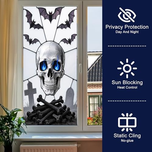 HOMETITUTE vinilo decorativo para ventana calavera azul 18x39 pulgadas miniatura 2