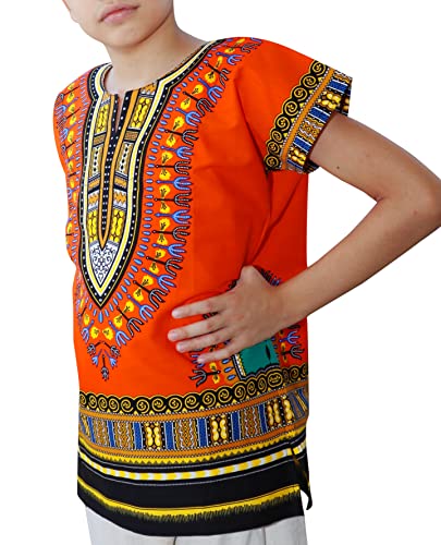 Image of RaanPahMuang Unisex Bright Africa Classic Childrens Dashiki Cotton Shirt Boys Girls
