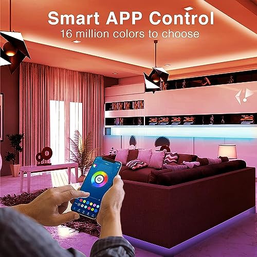 Image of hyrion LED Strip Lights 200ft, Music Sync LED Lights Strip for Bedroom, RGB Color Changing Bluetooth LED Lights with Remote,Smart APP Control