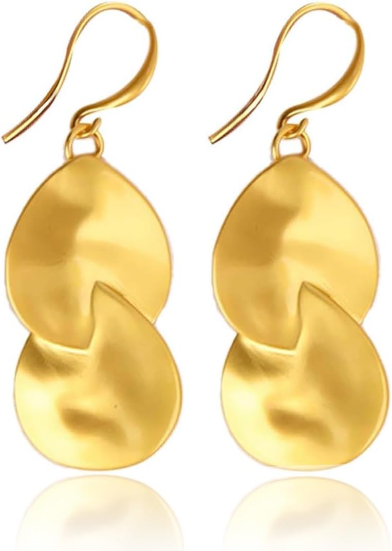 Lightweight Copper Dangle Earrings Gold Silver Plated Two-Tone Fashion Pair 10cm Drop