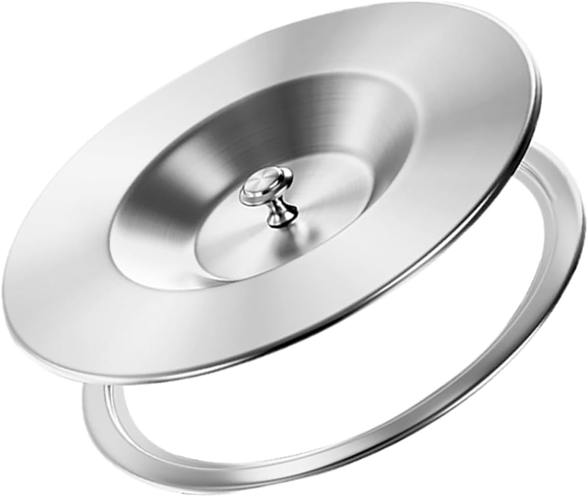 Amosfun Recessed Stainless Steel Trash Can Lid with Handle, 304 Kitchen Waste Bin Cover for Countertop and Sink Cabinets, round Garbage Can Replacement Part for Recycle Containers