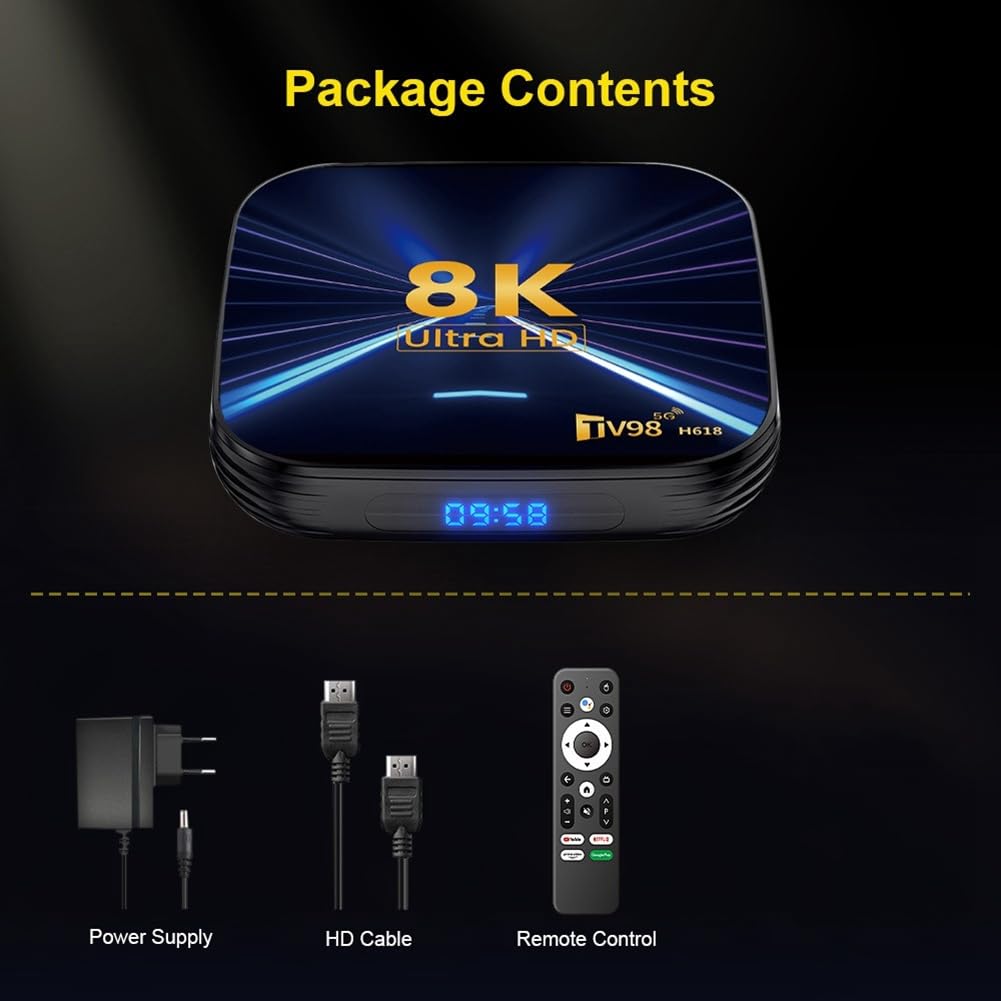 Decodificador Inteligente para Android TV 8K TV98 Allwinner H618 con WiFi Dual 2.4G y 5G HDR10, Reproductor Multimedia 2+16G, BT5.0, Enchufe de la UE.