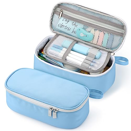 Image of Jcocylse Large Capacity Pencil Case Portable Pencil Pouch Bag School Supplies for College Students Girls Boys Adults (Light Blue)