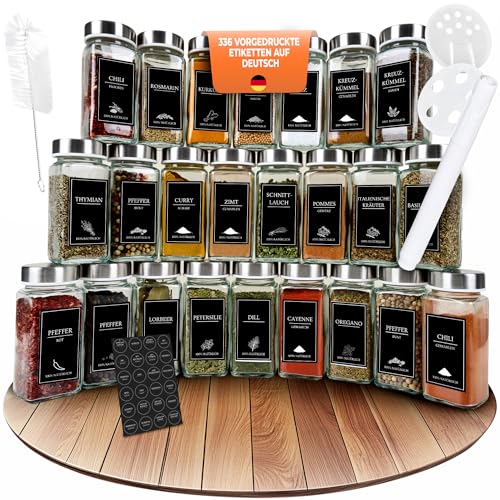COMFORDER Gewürzgläser Set (25 Stück), Gewürz Organizer mit Gewürzstreuer mit Etiketten +...