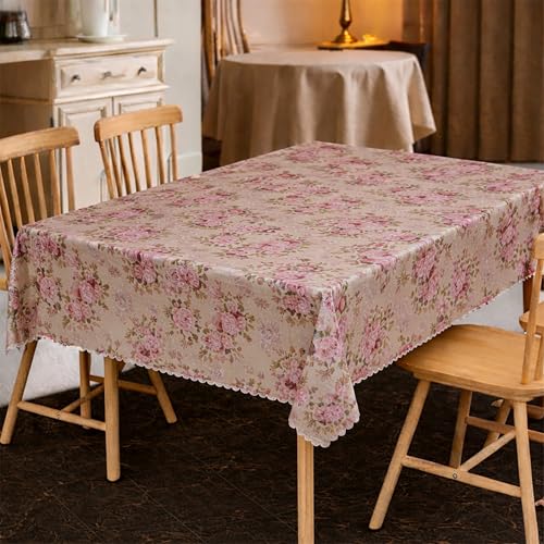 Image of Dakshya Industries PVC Waterproof Table Cover 6 Seater 54x78 Inch - Washable Oil & Stain Resistant Dining Table Cover (Pink Gold)