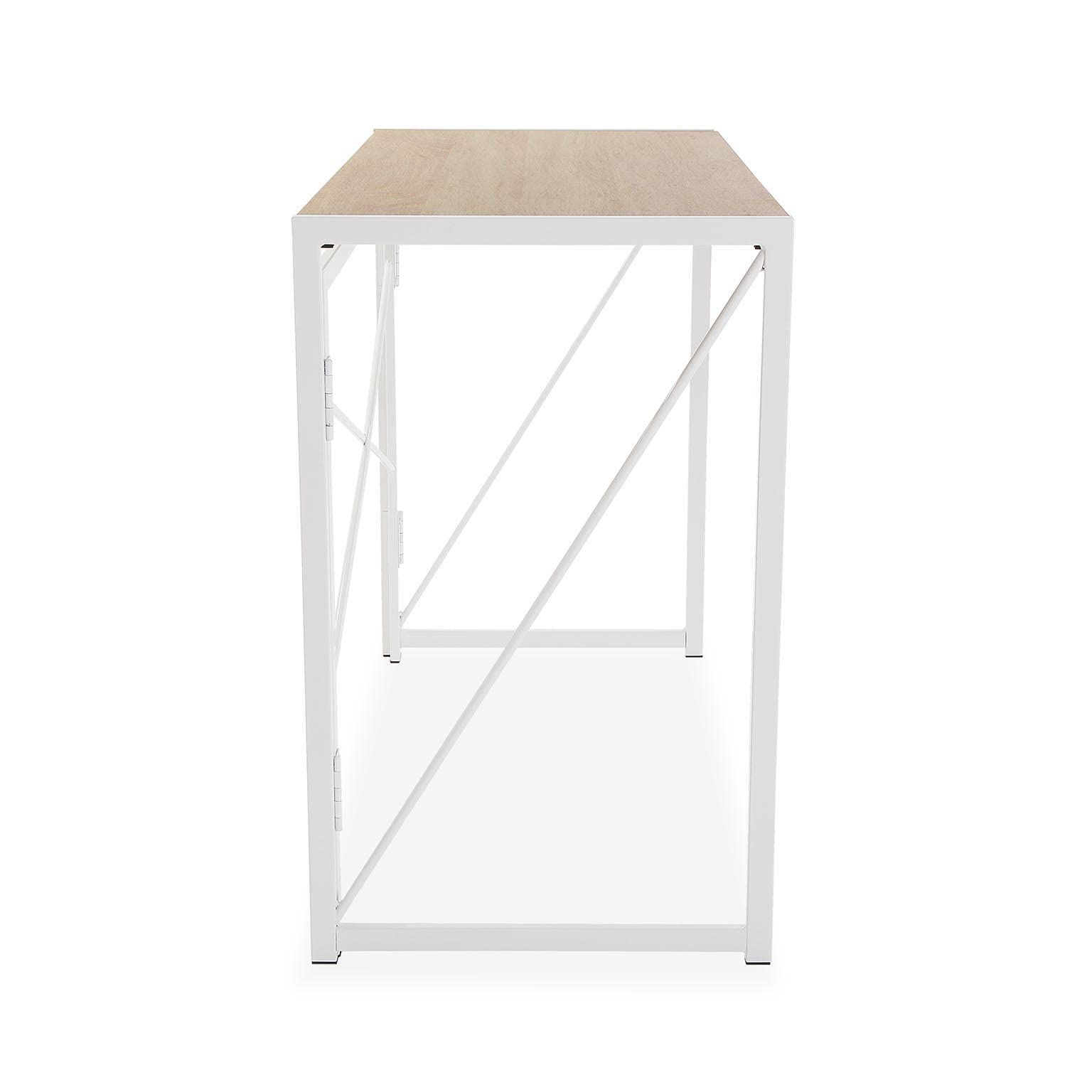 VERSA Jack Scrivania per Computer e Scrittoio Salvaspazio, Piccolo Tavolo da Ufficio, Salotto o Studio di Casa, Pieghevole, Misure (A x L x l) 74 x 45 x 90 cm, Legno e Metallo, Colore Bianco