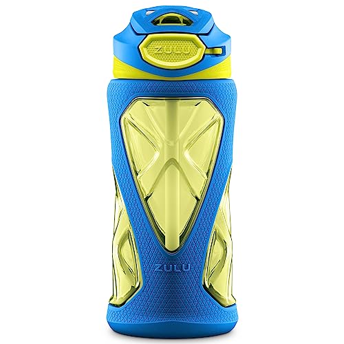 Image of ZULU Torque 16oz Plastic Kids Water Bottle with Silicone Sleeve and Leak-Proof Locking Flip Lid, Soft Touch Carry Loop for School Backpack, Lunchbox, BPA-Free Dishwasher Safe