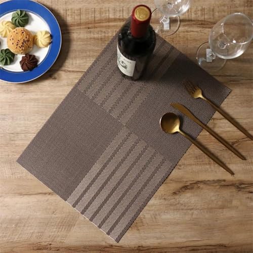Image of YELONA Placemats Set of 8, Heat-Resistant Woven Vinyl Table Mats, Non-Slip & Washable Dining Tablemats for Kitchen & Dinner Decor, Bistre Brown (45cm x 30cm)