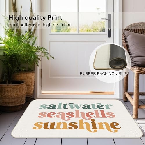 Udinaz Summer Coastal Beach Door Mat, Saltwater Seashells Sunshine Beachy Doormat Outdoor Indoor Entrance, Summer Beach Welcome Mats for Outside Entryway Porch, Coastal Bath Mat, 17x30 Inches - Image 4