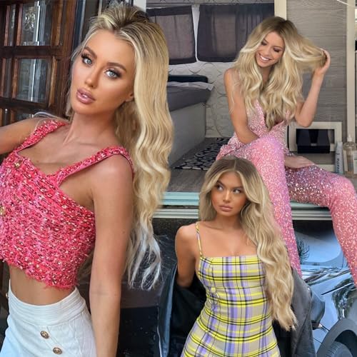 Image of AISI HAIR Honey Blonde Wig for Women, Long Wavy Lace Hairline Middle Part Synthetic Heat Resistant Wig for Daily Party-26 Inch