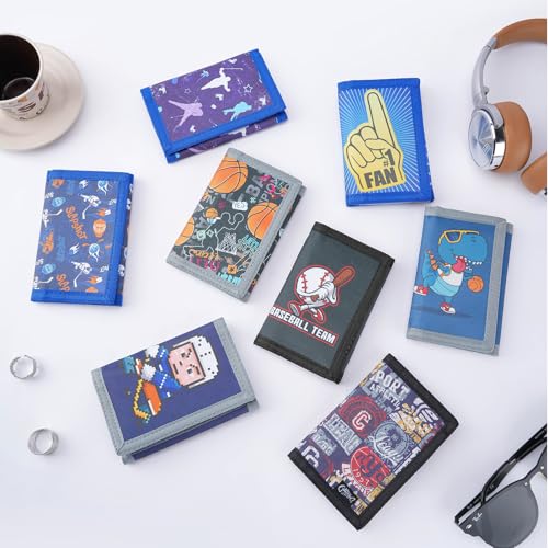 Image of Kids Wallet for Boys Girls, Trifold RFID Wallet with Key Chain and Zipper Pocket for Kids 4-18 Novelty Birthday Gifts, Coin Pouch Purse for Children Teens Outdoor Sports-Game Blue