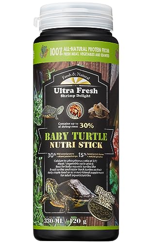 Ultra Fresh Floating Turtle Food All Natural Ingredients Wild Sword Prawn Calcium Vitamin D Enriched for Picky Aquatic Baby Turtles Nutri Stick 3.35 oz