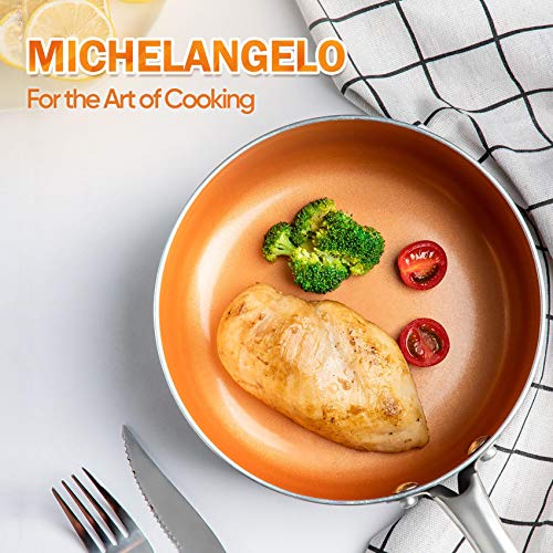 Image of Michelangelo Frying Pan Non Stick 28cm, Copper Frying Pan Induction Base with Titanium Ceramic Interior, Ceramic Frying Pan with Lid, Induction Frying Pan