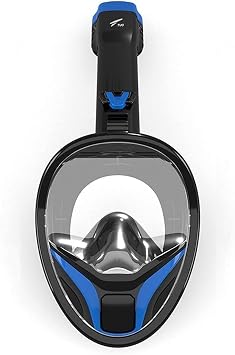 Full Face Snorkel Diving Masks Foldable Professional Snorkelling Gear Full Face Anti-Fog Snorkeling Mask Underwater Scuba Respirator Masks Waterproof Training Dive Color Blue, Size S-M