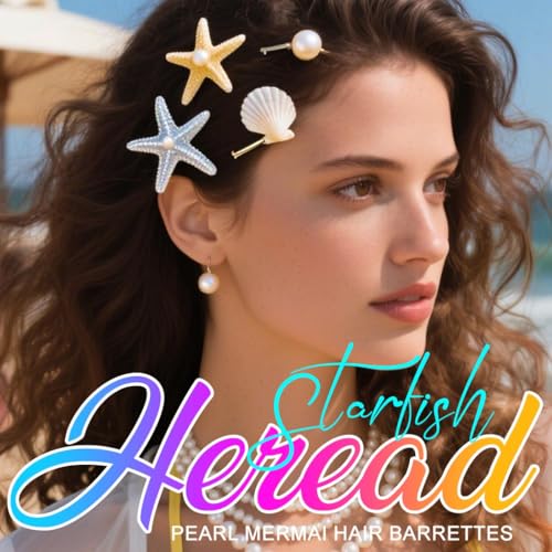 Pinzas para el cabello HEREAD Starfish con perlas, accesorios de cabello sirena para mujeres y niñas (Pack de 3) miniatura 3