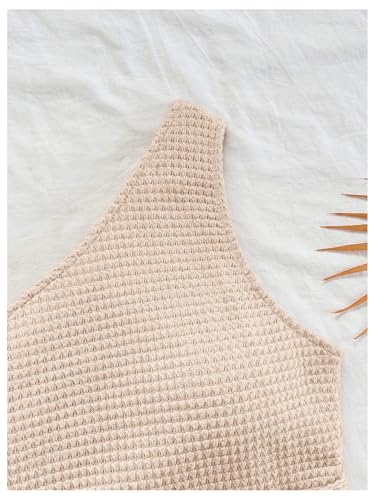 GORGLITTER Women\'s Crochet One Shoulder Sundresses Boho Cut Out Bodycon Mini Dress Sleeveless Summer Vacation Beach Dresses Apricot Medium