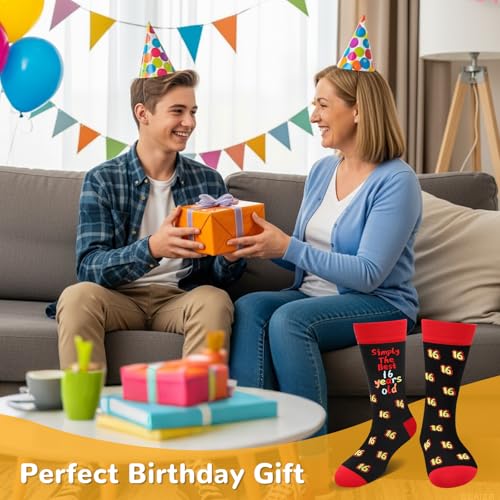Simply The Best 16 years old Socks for Men Teenage Boys from Mum - Funny Novelty 16th Birthday Gifts for Teen Boys Teenager - Fun Funky Happy Silly Crazy Socks Gift Ideas Christmas Stocking Fillers