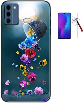 Phone Case for Nokia C300, Flexible Soft TPU Patterned Design Gel Cover + Tempered Glass Multicolor Flower