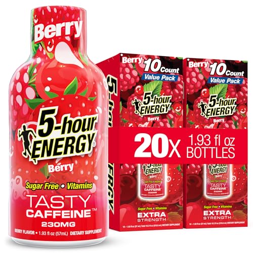 5-hour ENERGY BERRY Flavor 20 Count 1.93 Fl Oz Energy Shot Extra Strength Amino Acids B Vitamins Sugar Free and Zero Calories