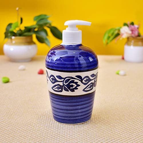 Image of Ceramic Liquid Soap Dispenser, 450 ml, Blue | Refillable Pump Bottle for Hand Wash, Lotion, Shampoo & Kitchen Use, 1 Piece