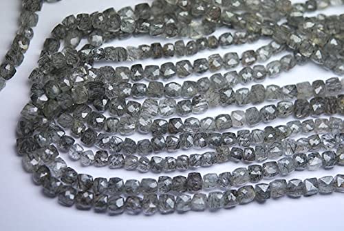 Perle tourmaline noire facettée 4.5mm fil briolette pour création bijoux DIY