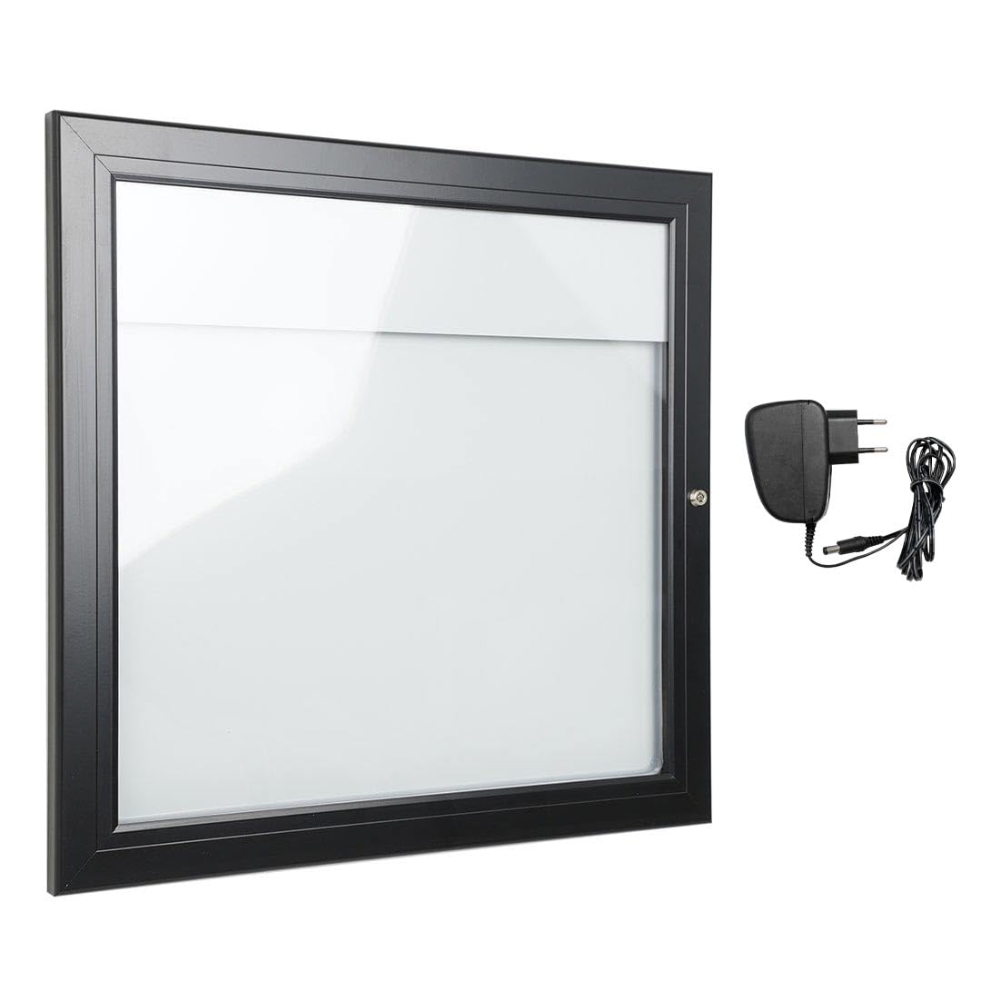 Danieli Store - Tablón de Anuncios Exterior Negro para Menús - Tablón con Cerradura y Par de Llaves - Fácil Montaje en Pared - Superficie de Acero Magnético y Escribible (2x A4 LED)