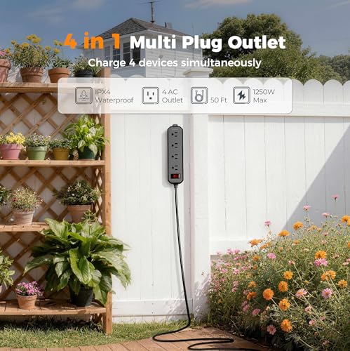Image of TESSAN Outdoor Power Strip Weatherproof, 50FT Extension Cord Waterproof | 4 Outlets 1 Switch, Surge Protector 1700J, Wall Mountable for Home Office and Patio Christmas Lights, Black