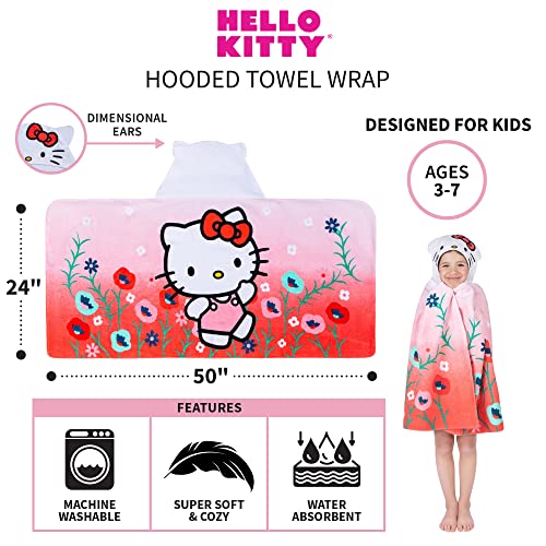 Image of Hello Kitty Bath /Pool /Beach Soft Cotton Terry Hooded Towel Wrap, 24 in x 50 in, By Franco Kids