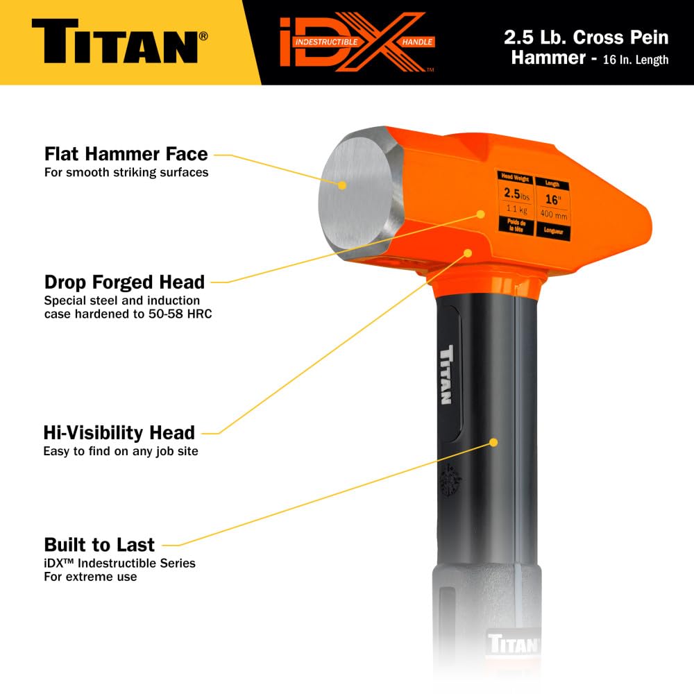 Titan iDX 63620 - Martello a croce indistruttibile, 1,1 kg, manico da 40,6 cm