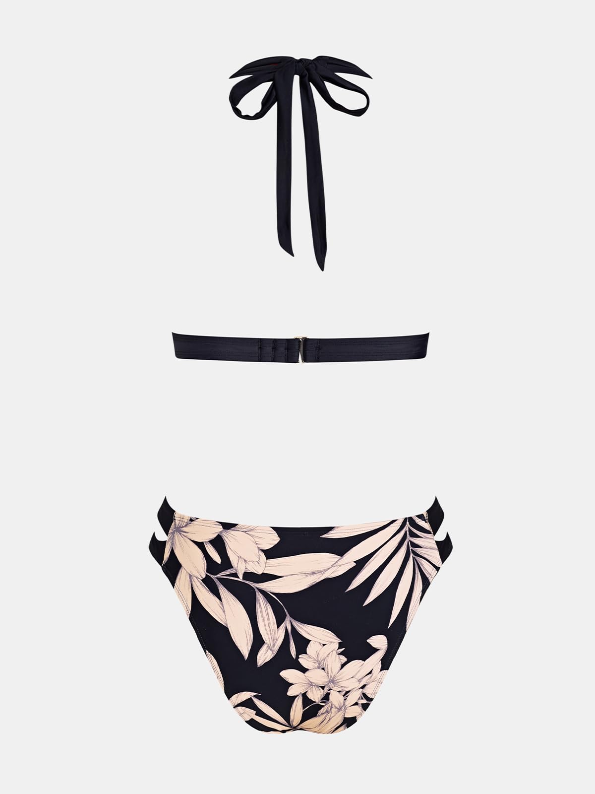 CUPSHE Conjunto de bikini para mujer, traje de baño de dos piezas, cuello halter, cuello en V, gancho trasero, costuras recortadas, parte inferior atrevida